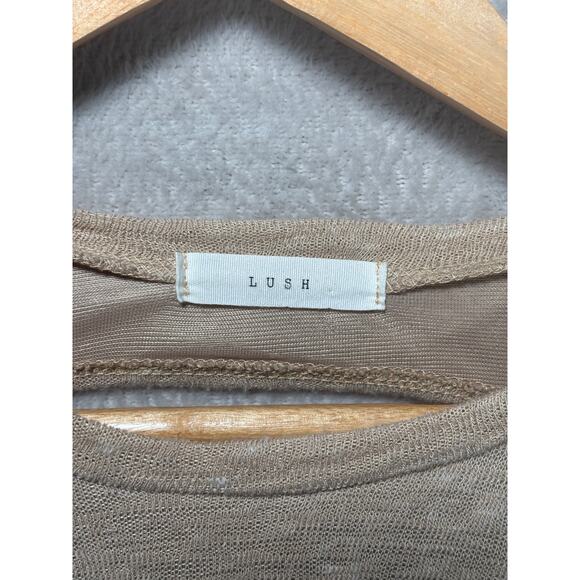 Lush Long Sleeve Sheath Mini Dress Cutout Back Beige Womens Medium - Picture 4 of 6